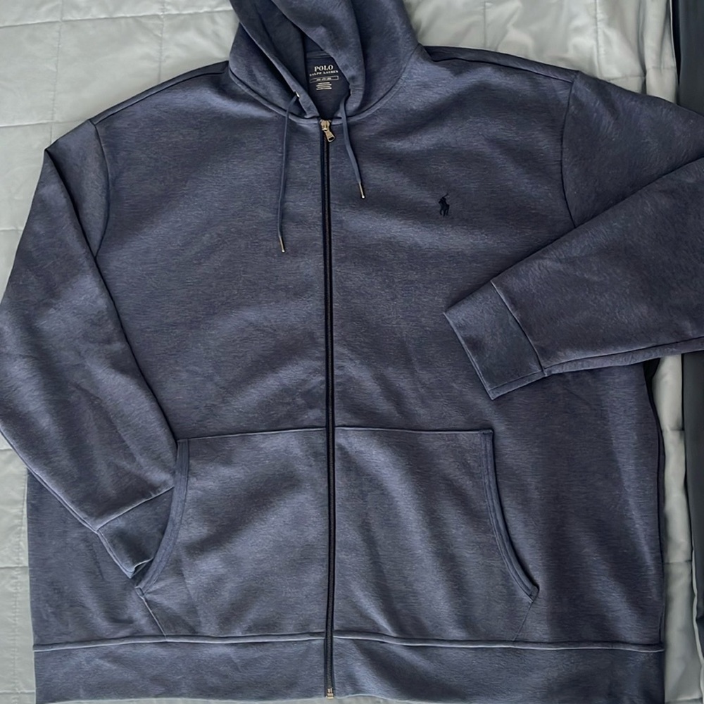 POLO RALPH LAUREN | mens blue zip front hoodie with drawstring hood size 4xb